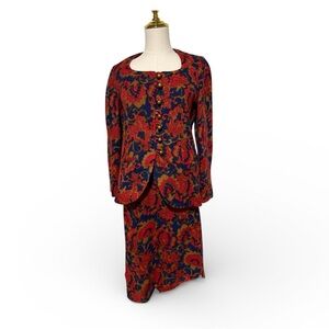Vintage 1960s Poupée Rouge Toronto Paisley Jacquard Skirt Suit
